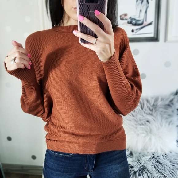 Oversized Slouchy Sweater Rust Dolman Cozy Top - Picture 6 of 6